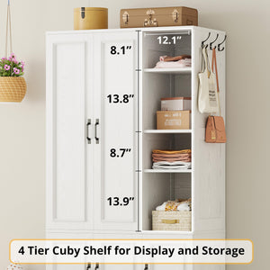 Wooden Wardrobe Closet with 5 Doors, 4 Shelves & Hanging Rod