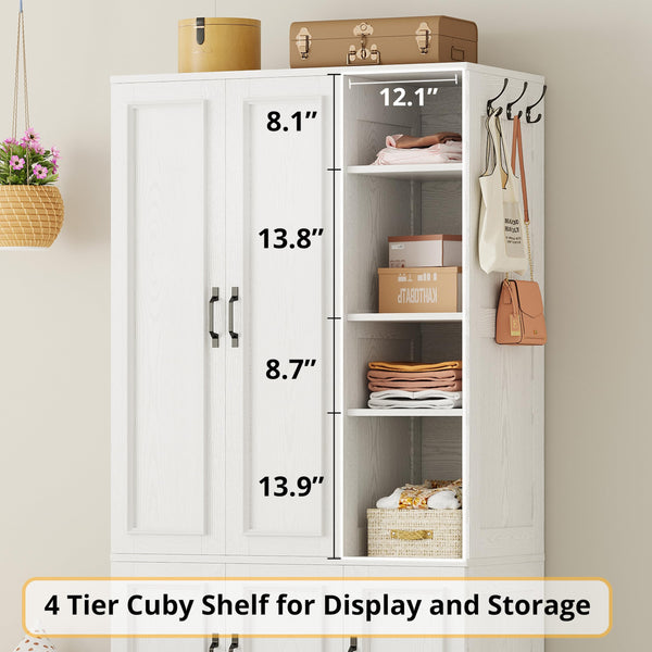 Wooden Wardrobe Closet with 5 Doors, 4 Shelves & Hanging Rod