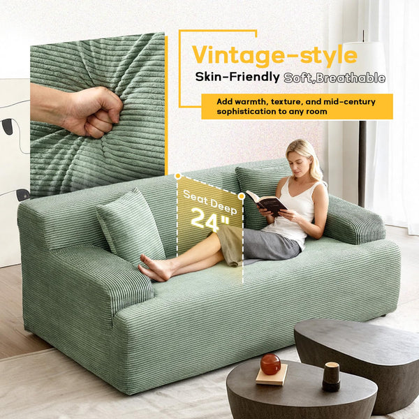 Corduroy Loveseat Sofa with Wide Curved Armrests