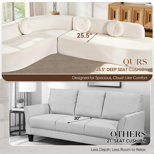 L-Shaped Curved Sectional Sofa – 4-Seater Deep Seat Corner Couch