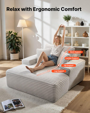Oversized Faux Fur Chaise Lounge Chair with Pillows & Armrests