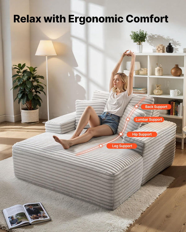 Oversized Faux Fur Chaise Lounge Chair with Pillows & Armrests