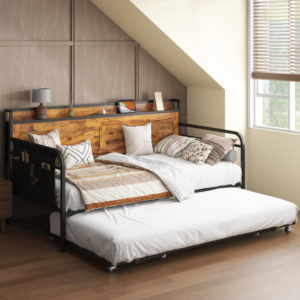 Twin Daybed with Trundle & Charging Station