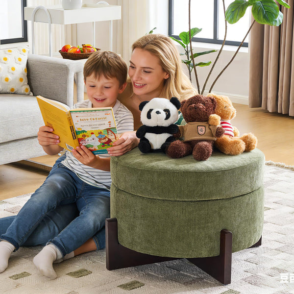 Round Storage Ottoman with Hidden Storage