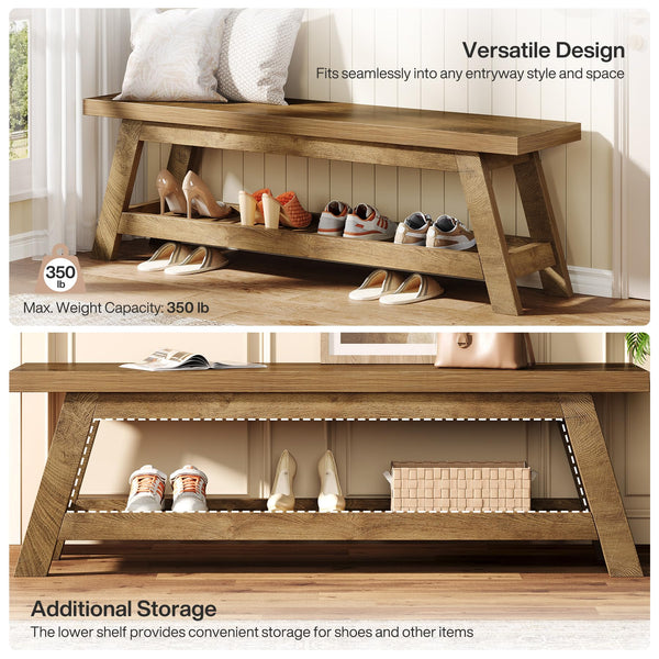 55" Wood Entryway Bench with Shoe Storage