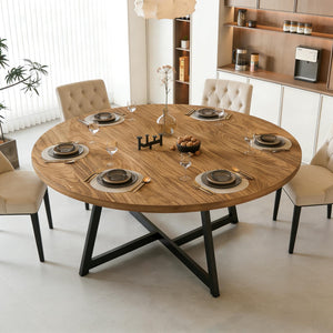 59-Inch Round Dining Table – Seats 6-8, Metal Pedestal Base