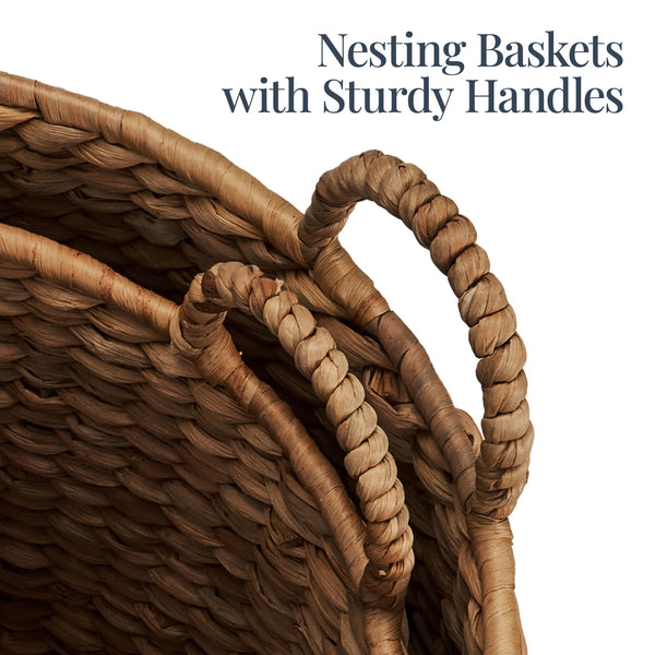 2-Piece Handwoven Water Hyacinth Nesting Baskets with Handles