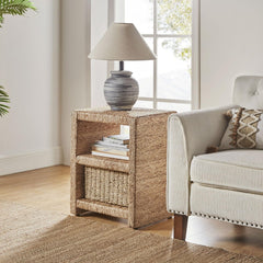 Rattan Nightstand with Seagrass Accents & Drawers – Set of 2