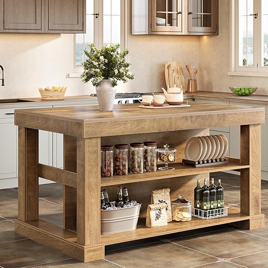 Kitchen Island with Seating and 3-Tier Storage Shelves