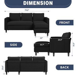 L-Shaped Convertible Sectional Sofa with Reversible Ottoman