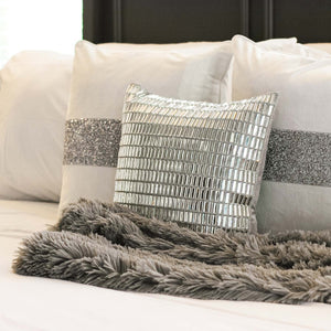 Silver Velvet Throw Pillow with Glass Rhinestones 16x16