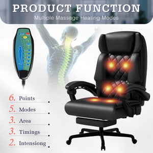 High Back Massage Office Chair with Footrest – 500 lbs Capacity, Reclining