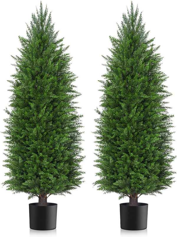 Artificial Outdoor Cedar Pine Tree – UV Resistant Potted Faux Evergreen (Set of 2)