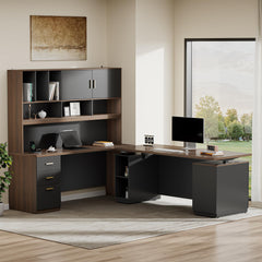 71-Inch Electric Standing Desk & Executive Desk Set with Hutch