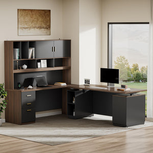71-Inch Electric Standing Desk & Executive Desk Set with Hutch