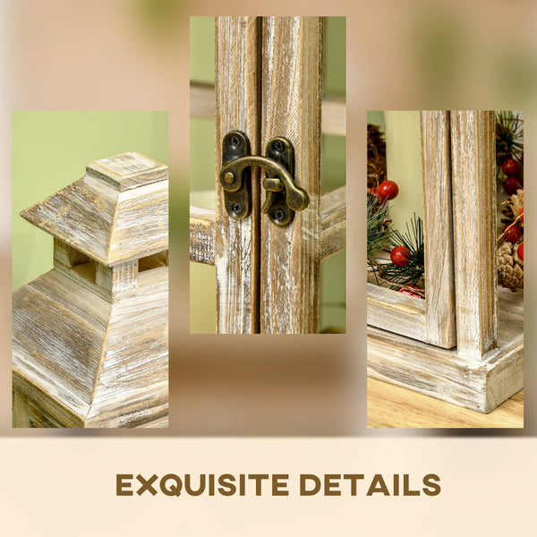 Rustic Wooden Decorative Lanterns Set of 2 – Indoor Outdoor Candle Lanterns