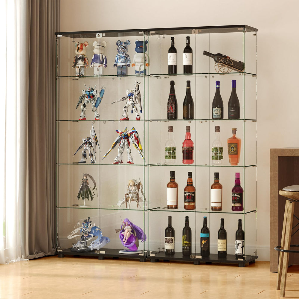 Glass Display Cabinet with Tempered Glass Shelves & Locking Doors