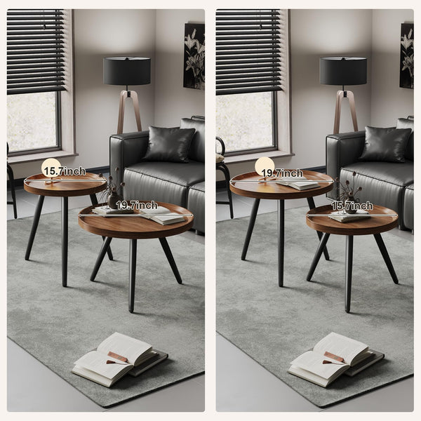 Nesting Coffee Table Set of 2, Mid Century Modern, Walnut