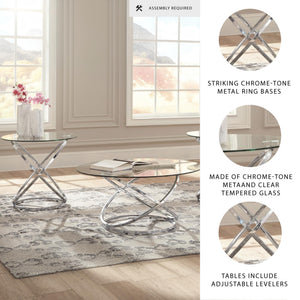 Chrome Round 3-Piece Coffee Table and End Table Set