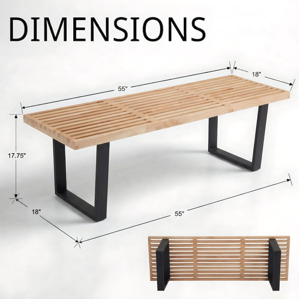 Modern Wood Entryway & Dining Bench with Metal Legs