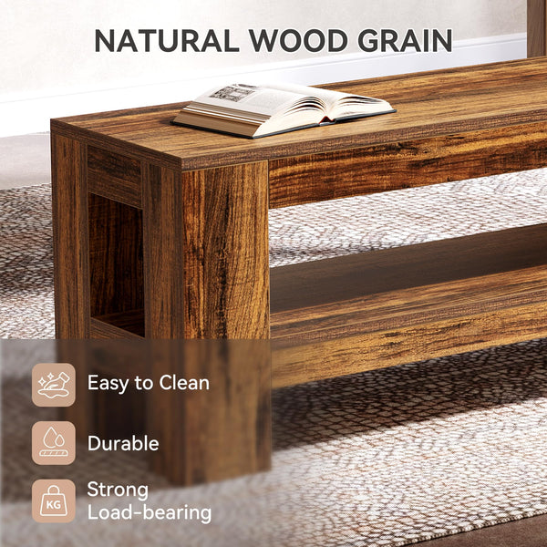 59" Wooden Dining Bench with Storage Shelf