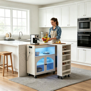Rolling Kitchen Island Cart with Extendable Table