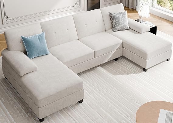 U-Shaped Sectional Sofa with Double Chaise – 4-Seat Living Room Couch