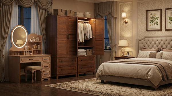 72" Armoire Wardrobe with Drawers & Adjustable Shelves – Walnut