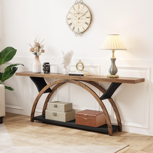 70.87" 2-Tier Console Table with Half Moon Frame