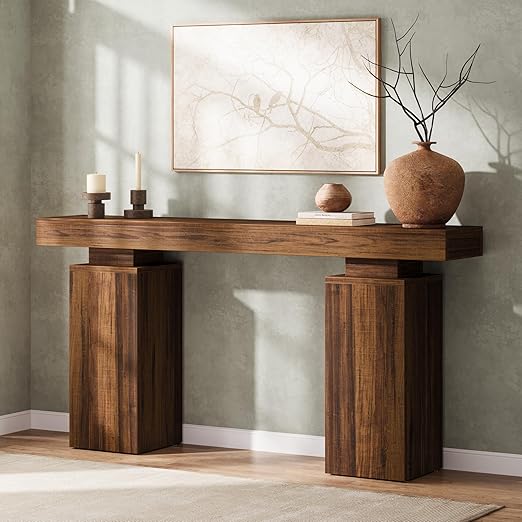 63-Inch Farmhouse Console Table with Wood Finish