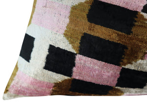 Pink Brown Geometric Silk Velvet Throw Pillow