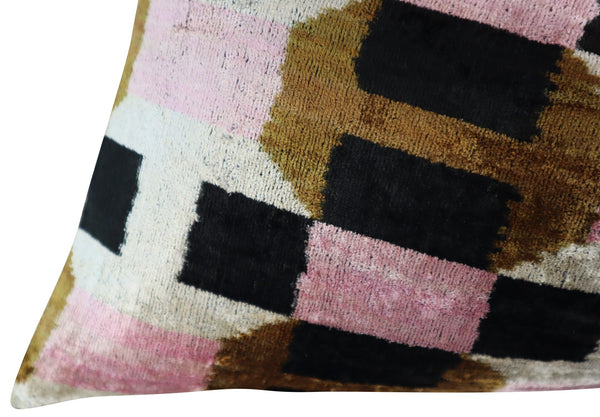 Pink Brown Geometric Silk Velvet Throw Pillow