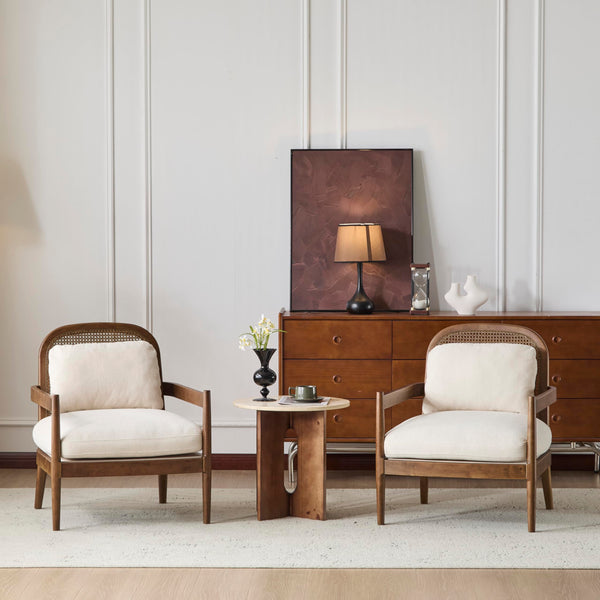 Mid-Century Club Chair Set of 2 with Rattan Back