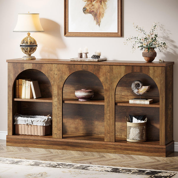 63-Inch Farmhouse Console Table with 3-Tier Storage