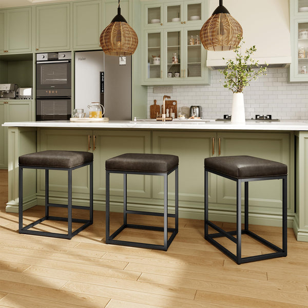 Counter Height Bar Stools with Faux Leather Cushion & Footrest