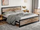 California King Metal Platform Bed Frame with Wooden Headboard – Industrial Style