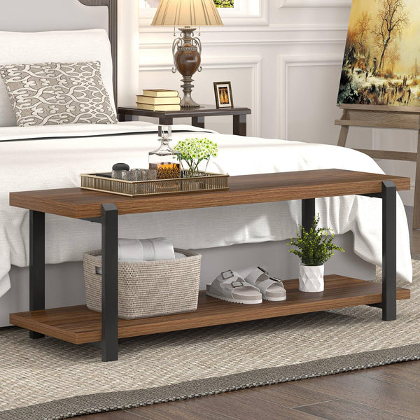Entryway Bench with Shoe Storage | Wood & Metal Frame | 47 Inch