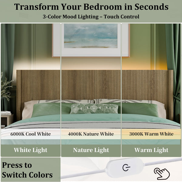 Fluted Wall-Mounted Headboard with LED Lighting
