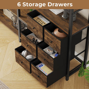 L-Shaped Corner Bookshelf with Fabric Drawers, 6-Tier