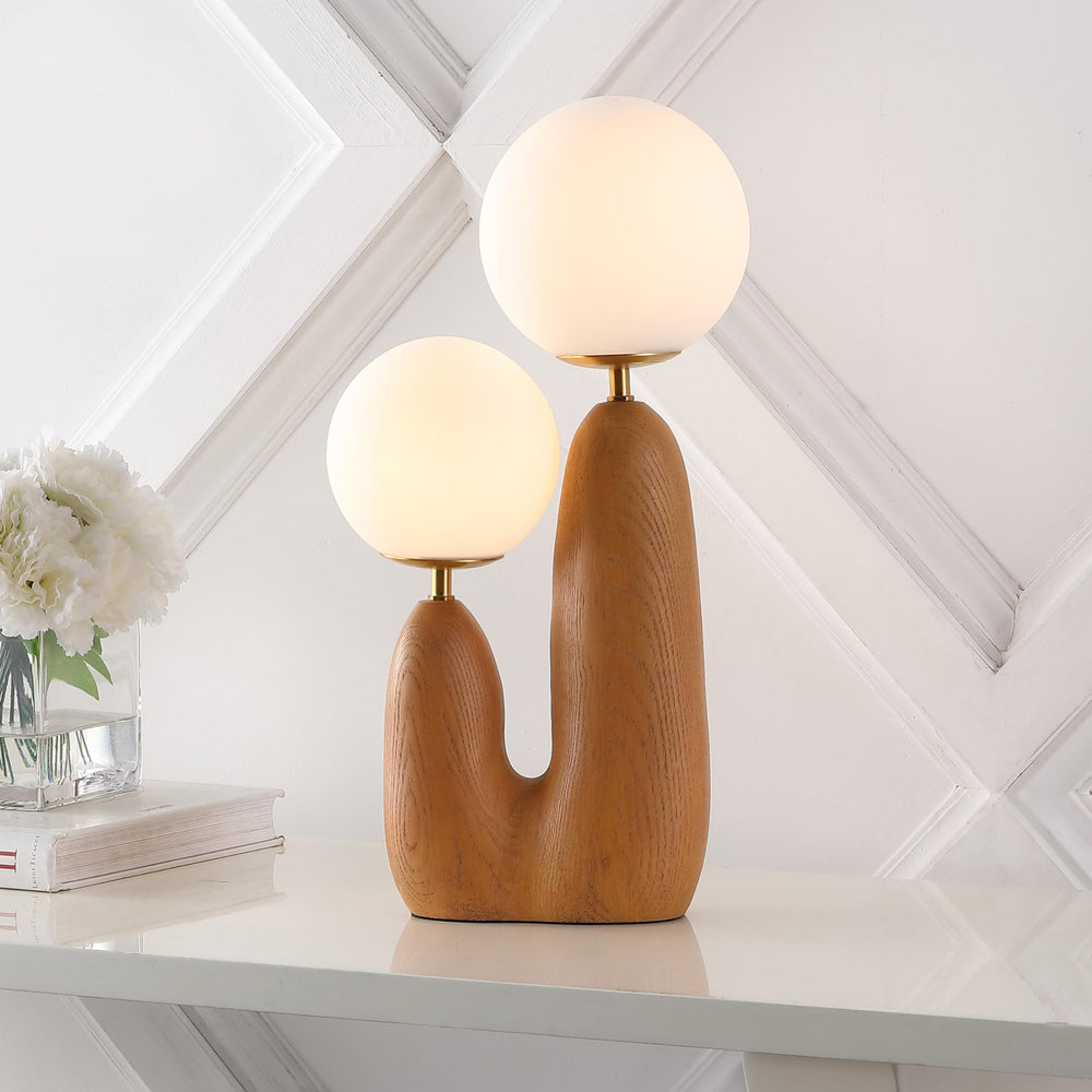 Mid-Century LED Table Lamp with Frosted Globe Shades, 2-Light