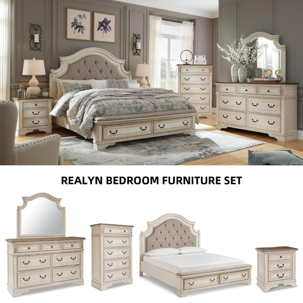 Chipped White Nightstand with Drawers & USB Charging