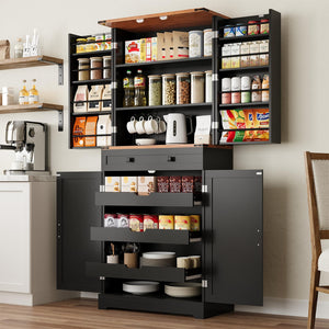 72" Farmhouse Pantry Cabinet with Drawer & Sliding Rack