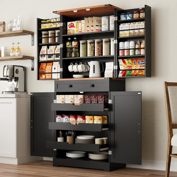 72" Farmhouse Pantry Cabinet with Drawer & Sliding Rack