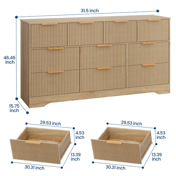 10-Drawer Fluted Dresser with Gold Handles