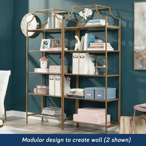5-Shelf Bookcase with Satin Gold Finish