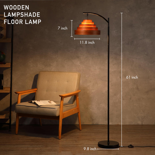 Layered Wood Shade Floor Lamp, Mid-Century Modern, E26, Foot Pedal Switch