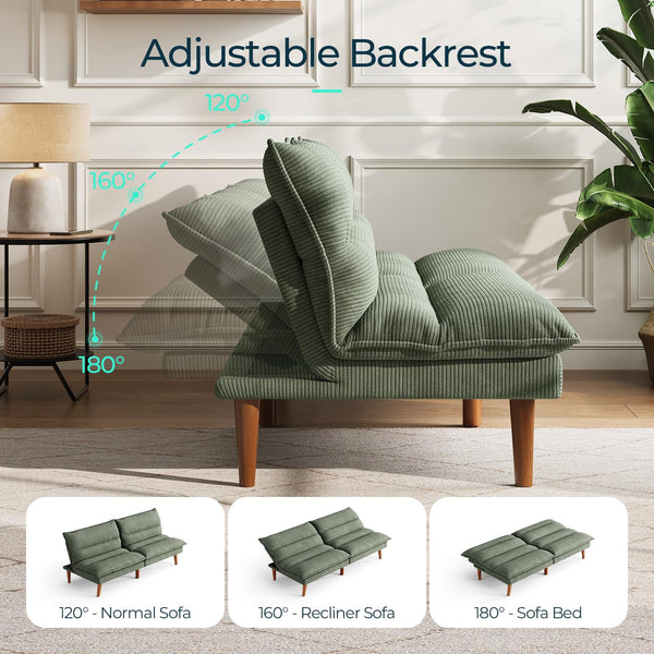Corduroy Futon Sofa Bed with Adjustable Backrest