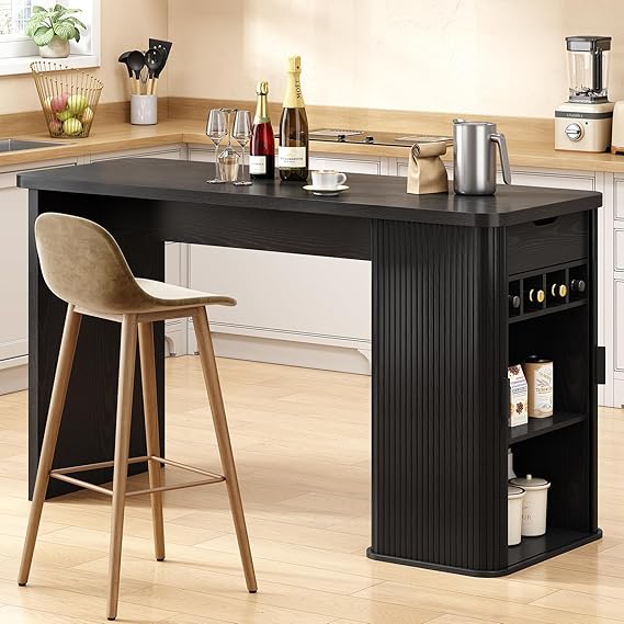 59-Inch Fluted Kitchen Island with Storage