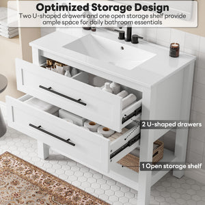 36" Freestanding Bathroom Vanity with Ceramic Sink