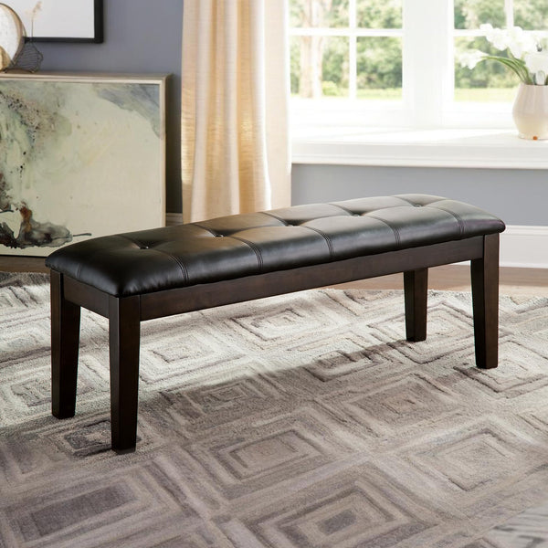 Upholstered Dining Bench with Button Tufting — Wood Frame & Faux Leather Seat